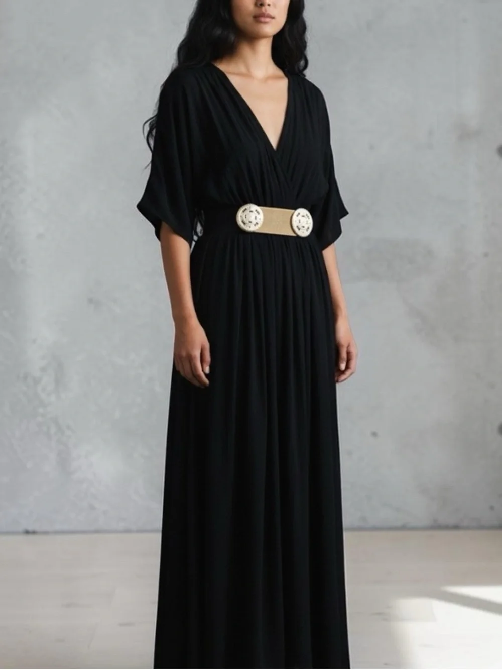 Vtg 90s Black Suede Ornate Gold Medallion Statement Waist Belt Sz S/M Leather